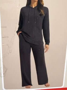 MAX & MIA Hoodie and Pants Set Cozy Soft Heather Charcoal Size Medium 8 10